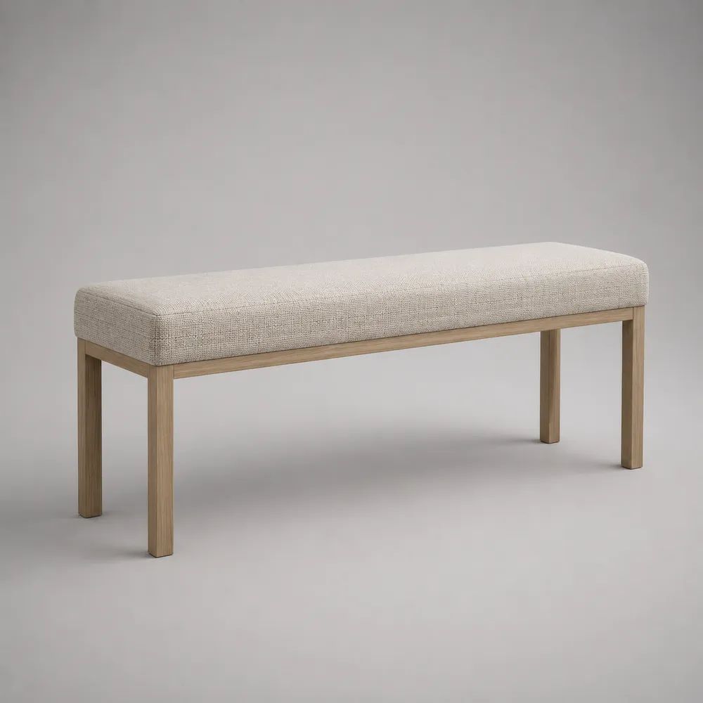 Panca imbottita rettangolare beige e naturale 120 x 40 x 45 cm in poliestere e legno massello