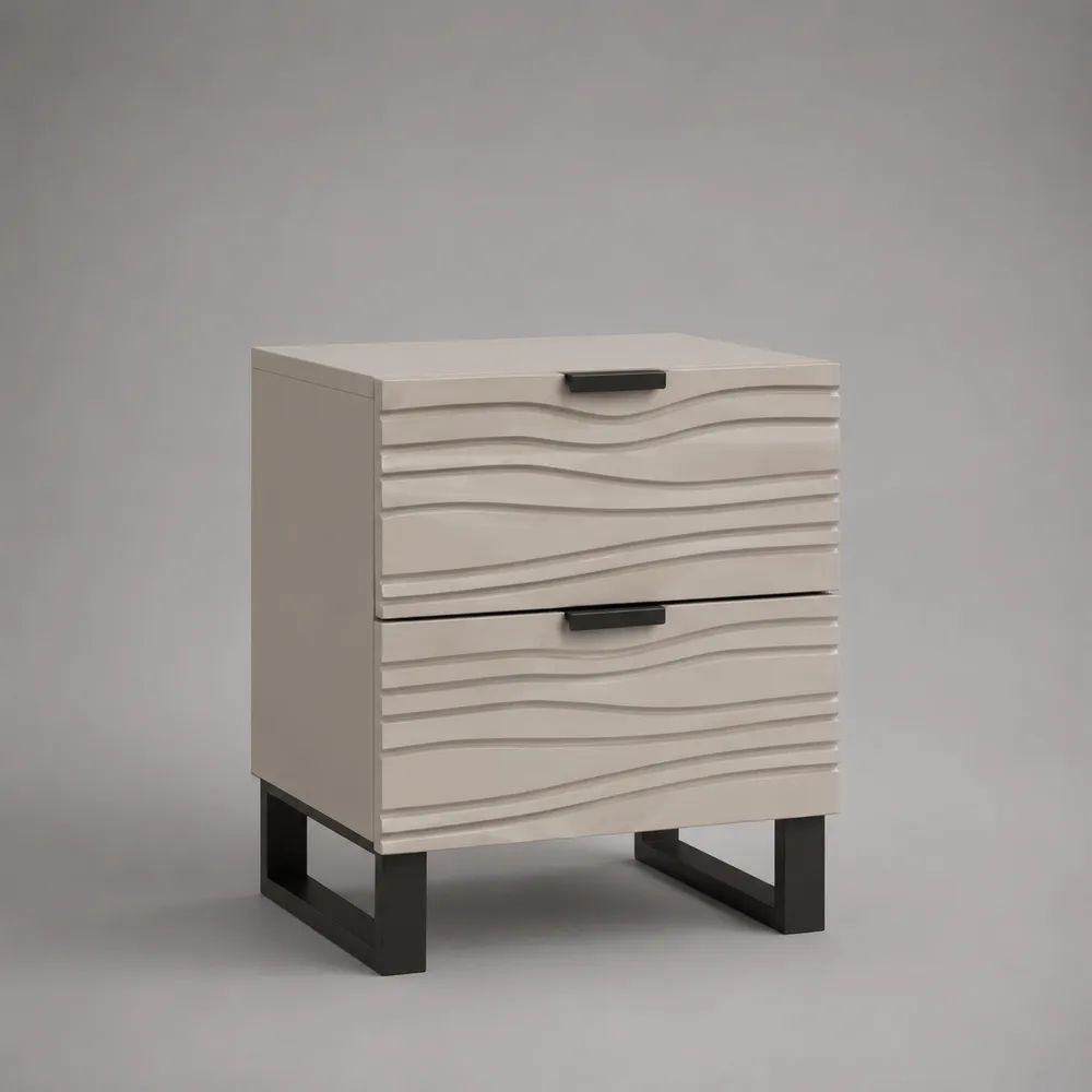 Comodino bianco e nero con 2 cassetti, struttura in MDF e gambe in acciaio, 45 × 40 × 55 cm