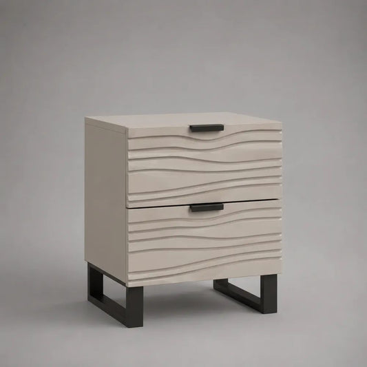 Comodino bianco e nero con 2 cassetti, struttura in MDF e gambe in acciaio, 45 × 40 × 55 cm