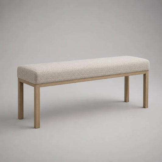 Panca imbottita rettangolare beige e naturale 120 x 40 x 45 cm in poliestere e legno massello