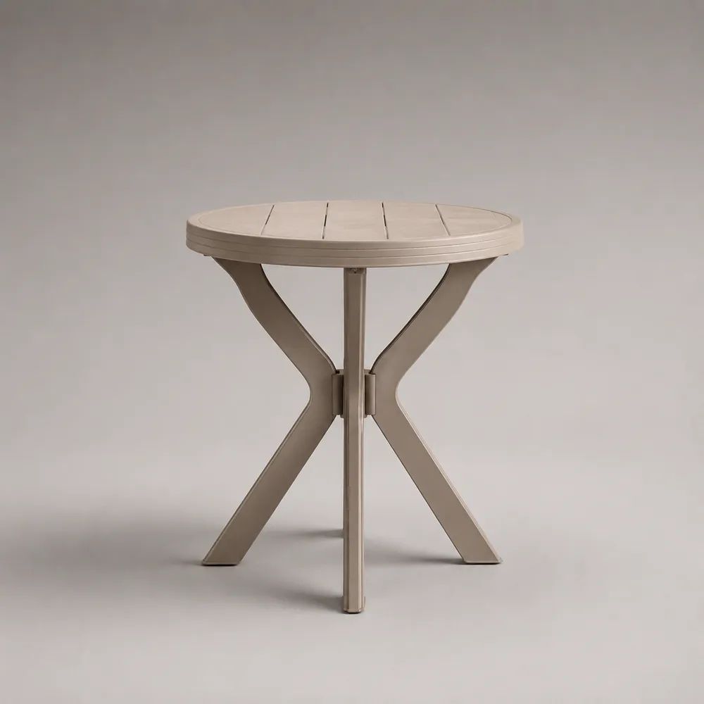 Tavolo rotondo pieghevole in acciaio beige per interni ed esterni, Ø 80 × 74 cm