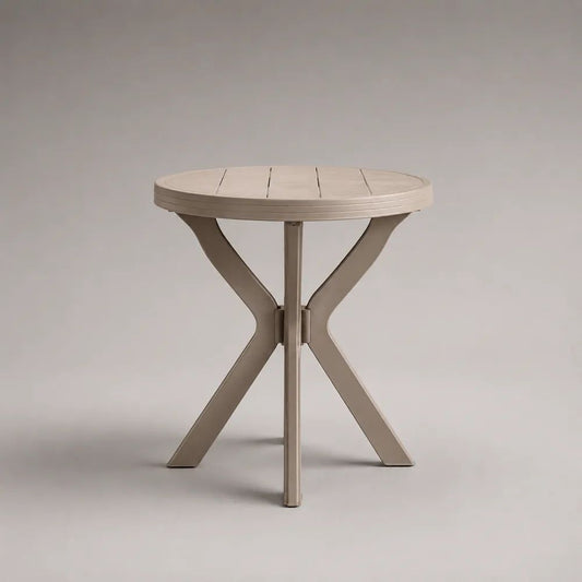 Tavolo rotondo pieghevole in acciaio beige per interni ed esterni, Ø 80 × 74 cm