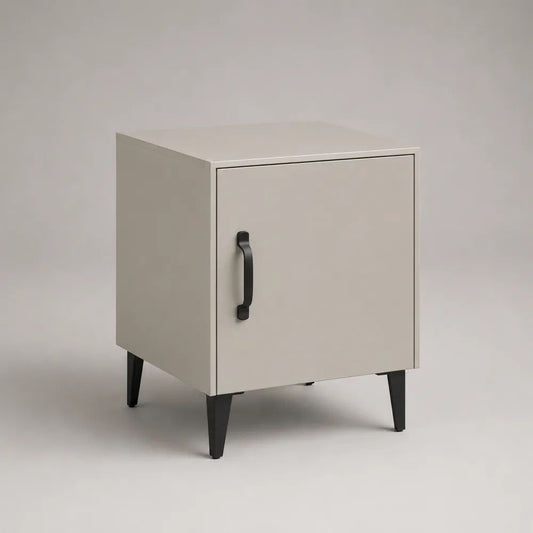 Comodino rettangolare in acciaio beige e nero con anta, 40 x 35 x 55 cm