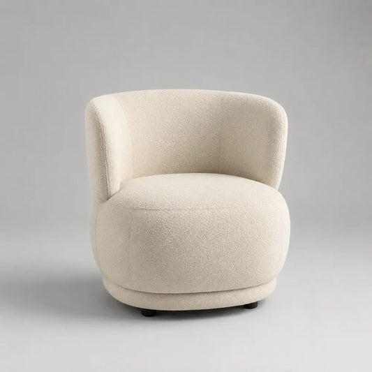 Poltrona monoposto imbottita arrotondata in bouclé avorio, 78 x 76 x 78 cm