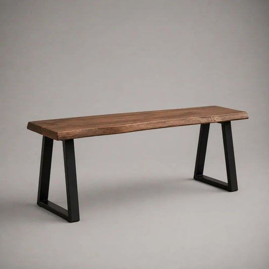 Panca rettangolare marrone e nera 140 x 35 x 45 cm in legno massello di acacia e acciaio