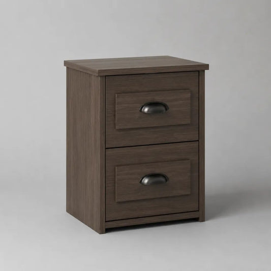 Comodino rettangolare in legno marrone scuro con 2 cassetti, 40 x 35 x 60 cm