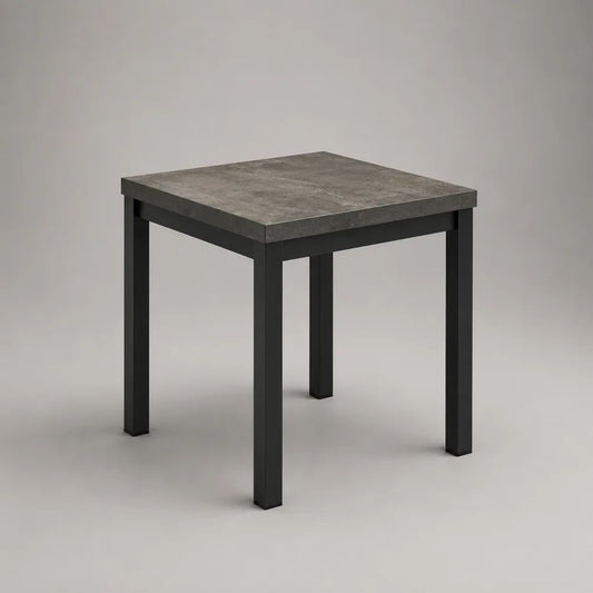 Tavolo da giardino quadrato in vetro temperato e acciaio, grigio pietra e nero, 70 x 70 x 75 cm