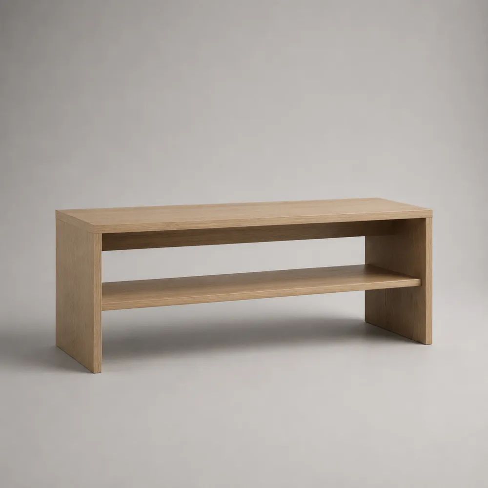 Mobile porta TV basso rettangolare in legno MDF impiallacciato, rovere naturale, con ripiano aperto, 120 × 40 × 55 cm