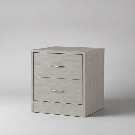 Comodino rettangolare in legno con 2 cassetti, grigio chiaro, 40 x 35 x 55 cm