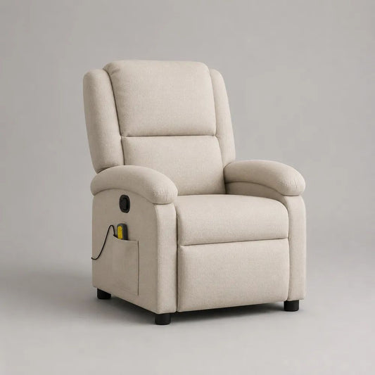 Poltrona reclinabile elettrica in tessuto beige crema con schienale alto, 89 x 94 x 105 cm