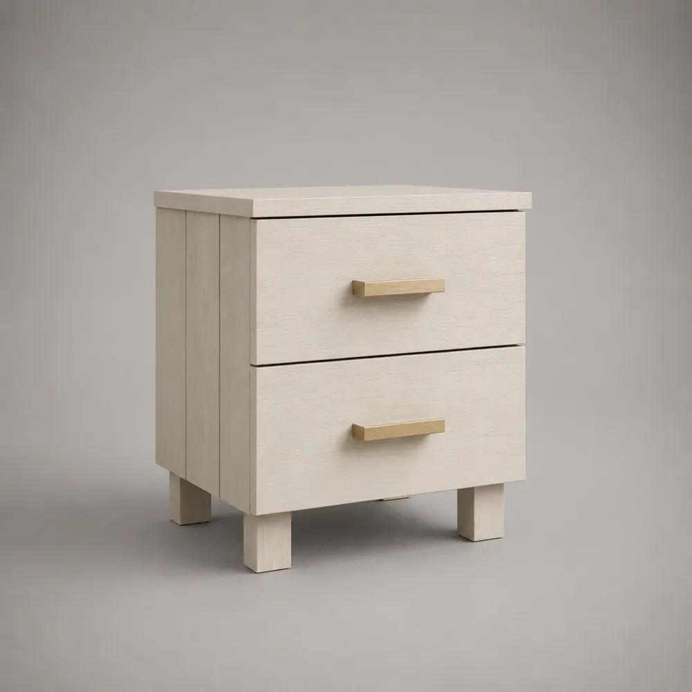 Comodino bianco crema e oro in MDF con 2 cassetti, 40 x 35 x 55 cm