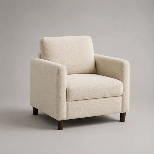 Poltrona da salotto in tessuto bouclé avorio con braccioli, 85 x 86 x 88 cm
